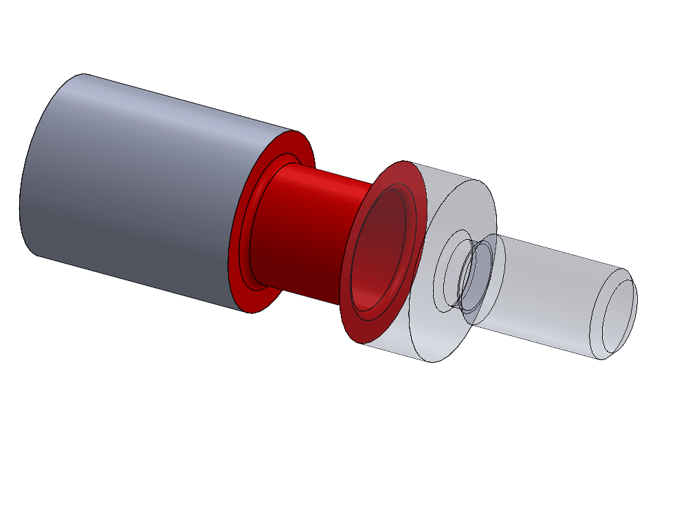 This image depicts gray lathe turned parts with red highlight, showcasing the grooving process used in manufacturing and machining