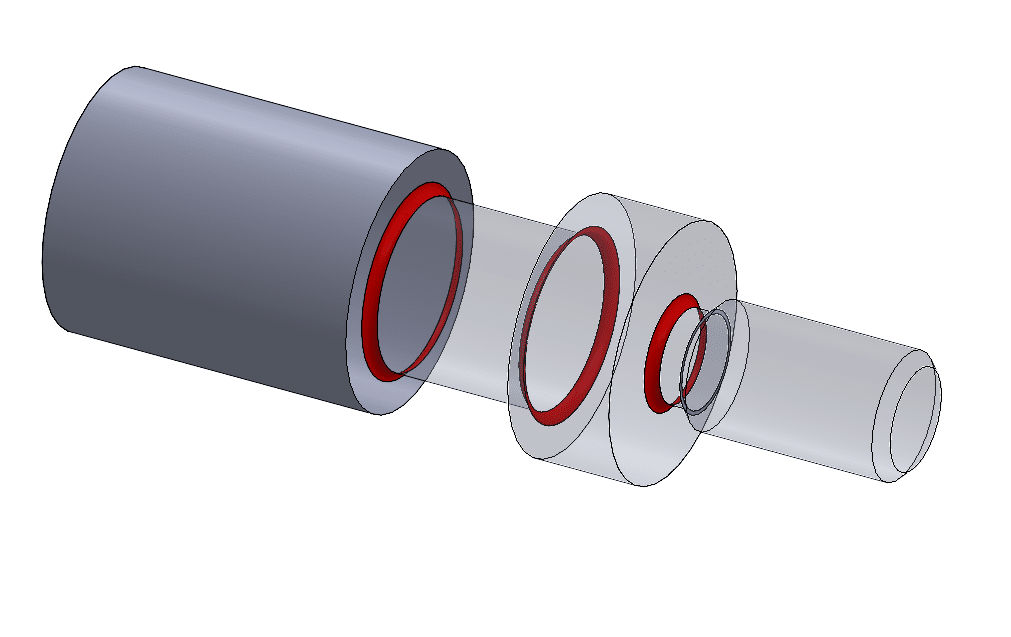 This image depicts gray lathe turned parts with red highlight, showcasing the corner radius left when manufacturing and machining