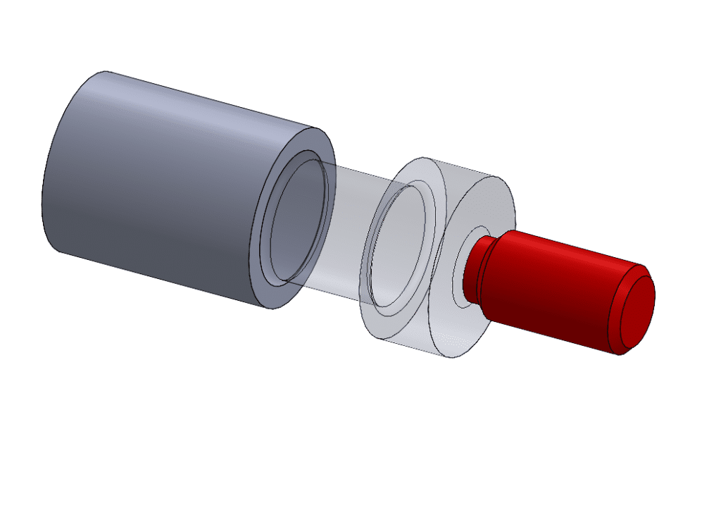 This image depicts a gray lathe turned parts with red highlight, showcasing the external threading process used in manufacturing and machining