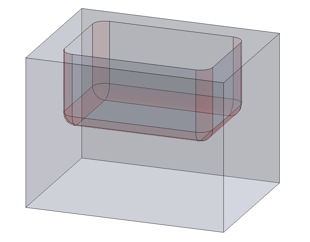 Colored illustration of a part with recommended full radius in a pocket manufactured by CNC milling