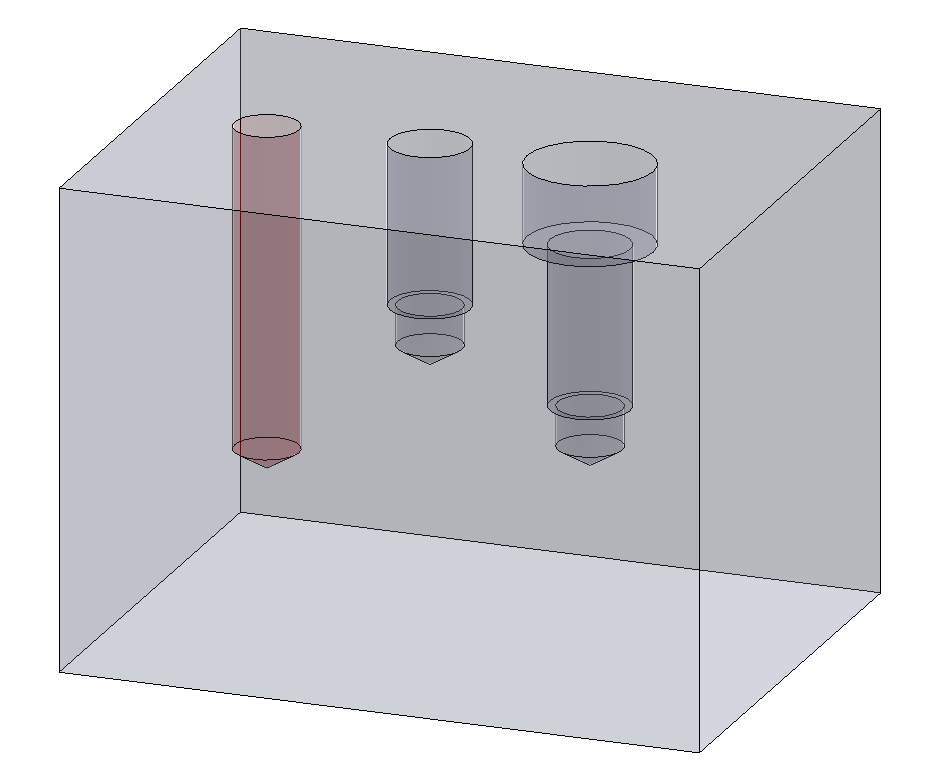 Colored illustration of a part with drilled hole manufactured by CNC milling