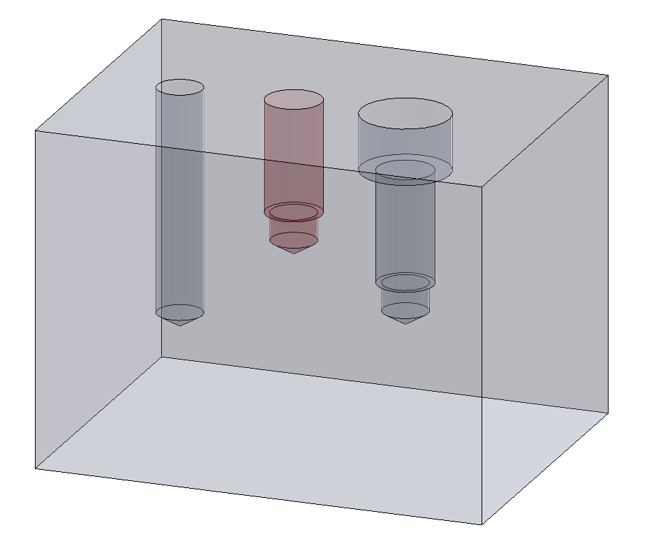 Colored illustration of a part with tapped hole manufactured by CNC milling