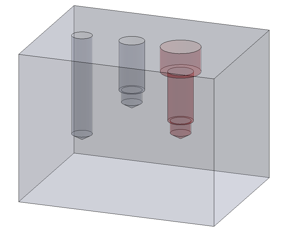 Colored illustration of a part with deep tapped hole manufactured by CNC milling
